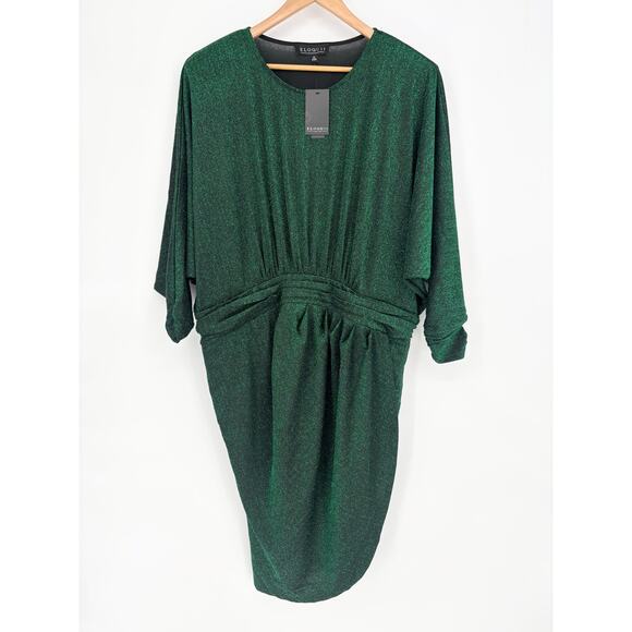 Eloquii NWT Green Sparkle Tulip Hem Empire Waist Cocktail Dress Size 20 - Picture 2 of 5
